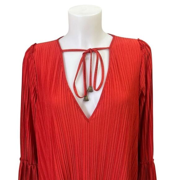 Free People Can’t Help It Red Orange Pleated Flowy Mini Dress Size Small Boho - Picture 2 of 11